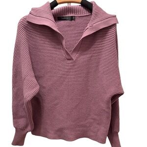 Zesica Women's Mauve Ribbed Texture V-Neck Sweater Size M Cozy Cabincore